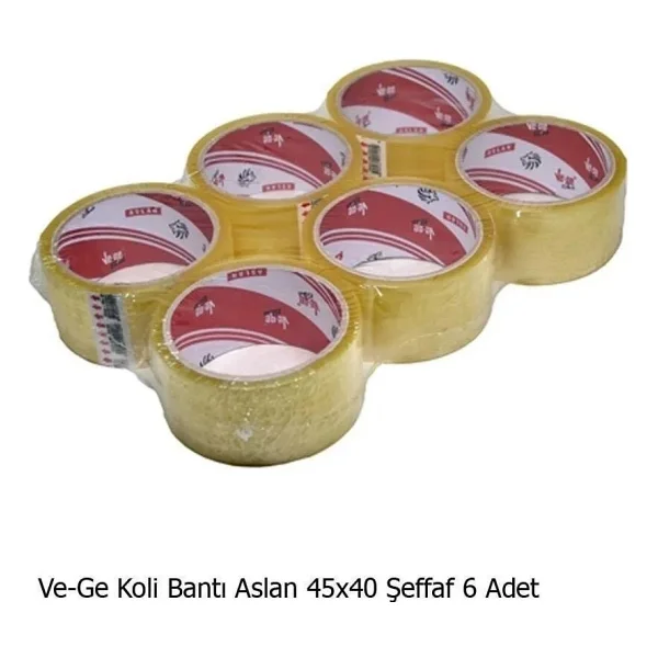 Ve-Ge Aslan 1 Koli Bandı 45 mm x 40 M 6'lı Paket Sarı Renkli Dayanıklı Bant - Görsel 2