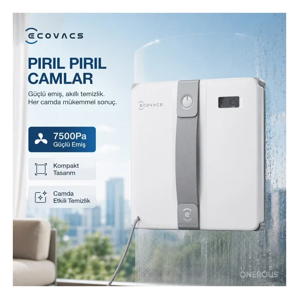 Ecovacs 7500PA Güçlü Emişli 4 Temizlik Modu ve Kaymaz Güvenlik Sistemli Mini Cam Silme Robotu, Çift Nozullu - Görsel 10