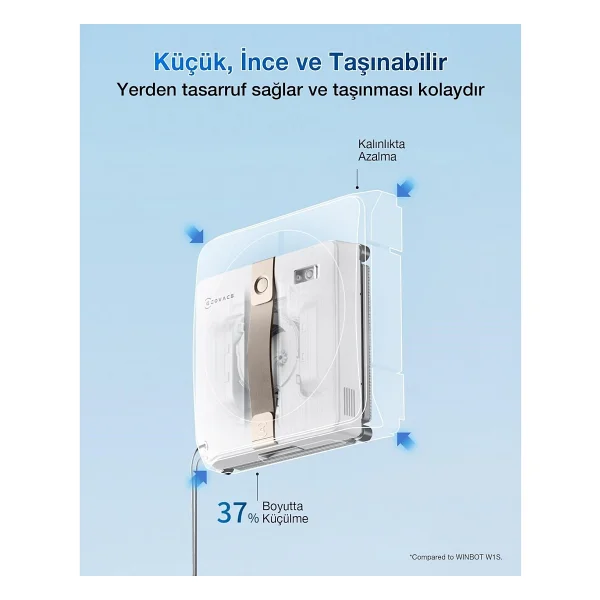 Ecovacs 7500PA Güçlü Emişli 4 Temizlik Modu ve Kaymaz Güvenlik Sistemli Mini Cam Silme Robotu, Çift Nozullu - Görsel 3