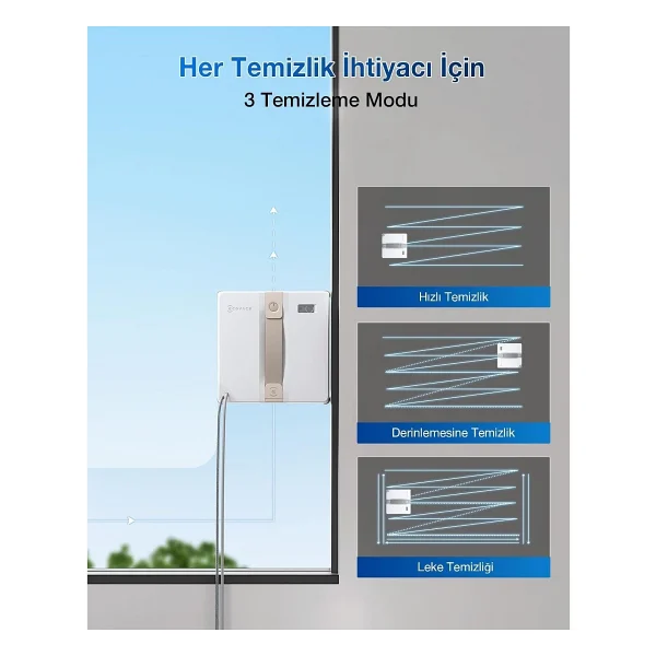 Ecovacs 7500PA Güçlü Emişli 4 Temizlik Modu ve Kaymaz Güvenlik Sistemli Mini Cam Silme Robotu, Çift Nozullu - Görsel 5