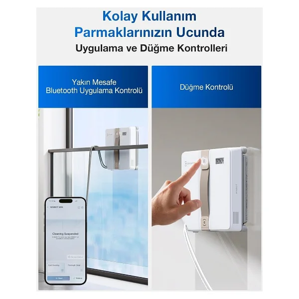 Ecovacs 7500PA Güçlü Emişli 4 Temizlik Modu ve Kaymaz Güvenlik Sistemli Mini Cam Silme Robotu, Çift Nozullu - Görsel 6