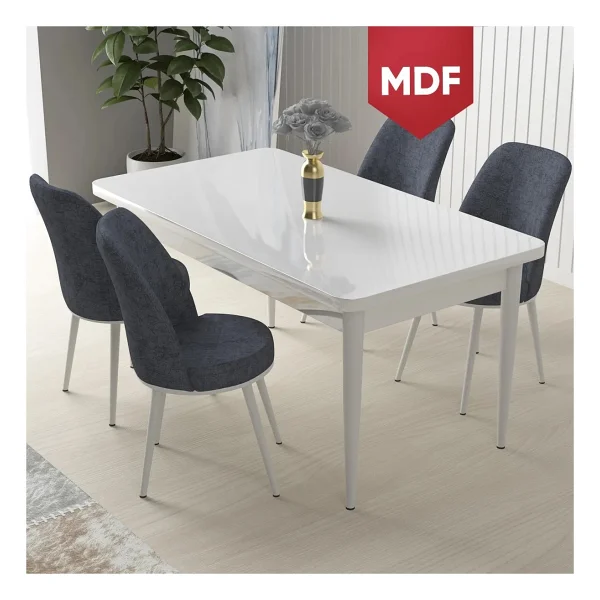 Canisa Concept Nil Serisi, Beyaz Masa 70X110 Sabit Yemek Masası Takımı, 4 Sandalye - Siyah - Görsel 6