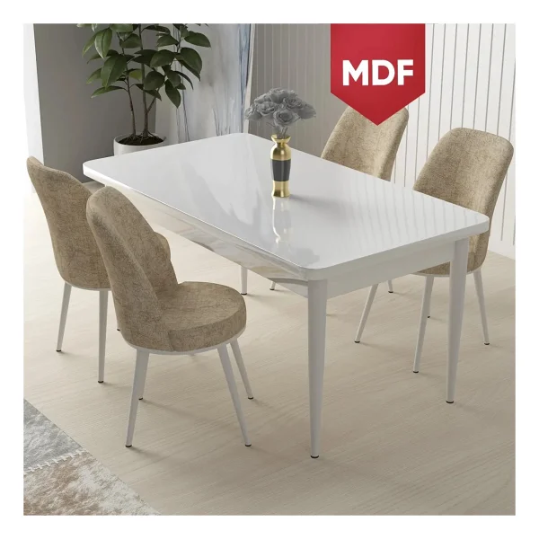 Canisa Concept Nil Serisi, Beyaz Masa 70X110 Sabit Yemek Masası Takımı, 4 Sandalye - Siyah - Görsel 8