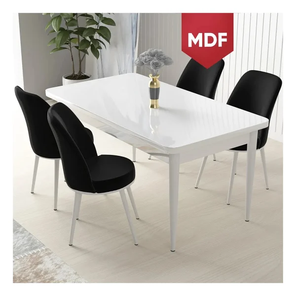 Canisa Concept Nil Serisi, Beyaz Masa 70X110 Sabit Yemek Masası Takımı, 4 Sandalye - Siyah - Görsel 5
