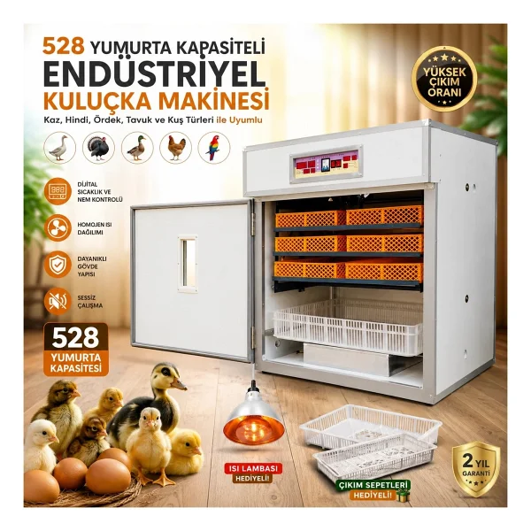 Epilons 528 Yumurta Kapasiteli Endüstriyel Kuluçka Makinesi - 3 Çeşit Viyollu, Çıkım Sepetli + Isı Lambası Hediyeli - Görsel 6