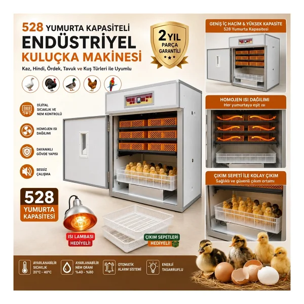 Epilons 528 Yumurta Kapasiteli Endüstriyel Kuluçka Makinesi - 3 Çeşit Viyollu, Çıkım Sepetli + Isı Lambası Hediyeli - Görsel 7