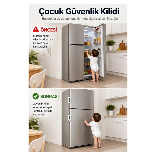 Omilife Yapışkanlı Çocuk Güvenlik Kilidi Dolap Buzdolabı Çekmece Kapı Kilidi 111 mm - Beyaz - Görsel 3