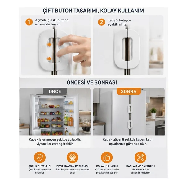 Omilife Yapışkanlı Çocuk Güvenlik Kilidi Dolap Buzdolabı Çekmece Kapı Kilidi 111 mm - Beyaz - Görsel 7