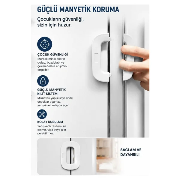 Omilife Yapışkanlı Çocuk Güvenlik Kilidi Dolap Buzdolabı Çekmece Kapı Kilidi 111 mm - Beyaz - Görsel 8