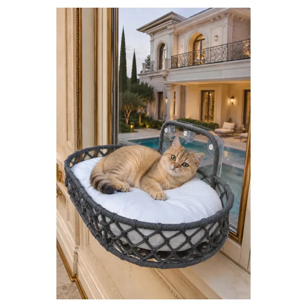 Tasaryum Store Kedi Köpek Cam Yatağı Vantuzlu Hamak - Krem - Görsel 6