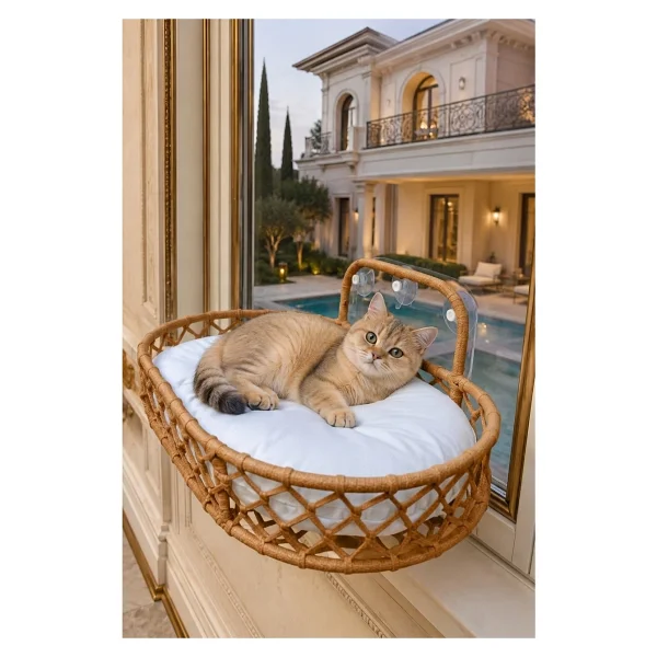 Tasaryum Store Kedi Köpek Cam Yatağı Vantuzlu Hamak - Krem - Görsel 7