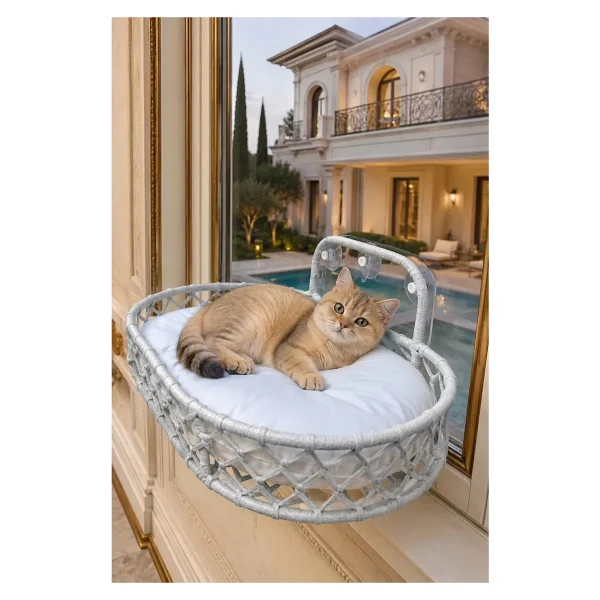 Tasaryum Store Kedi Köpek Cam Yatağı Vantuzlu Hamak - Krem - Görsel 5