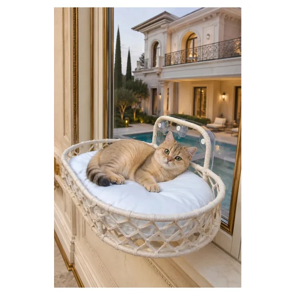 Tasaryum Store Kedi Köpek Cam Yatağı Vantuzlu Hamak - Krem - Görsel 4