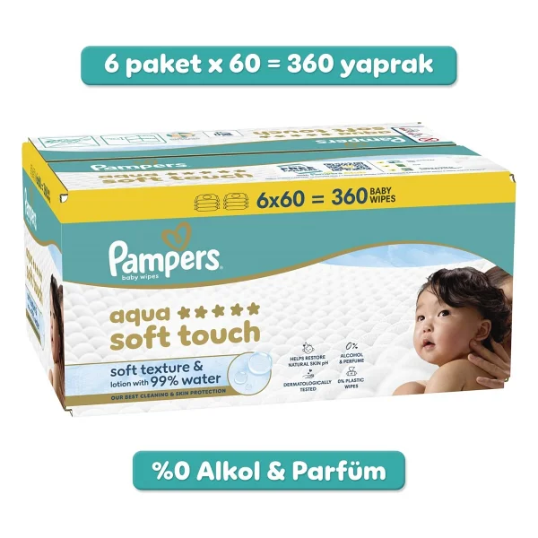Prima Pampers Aqua Soft Touch 60 Yaprak 6'lı Paket Islak Mendil - Görsel 2
