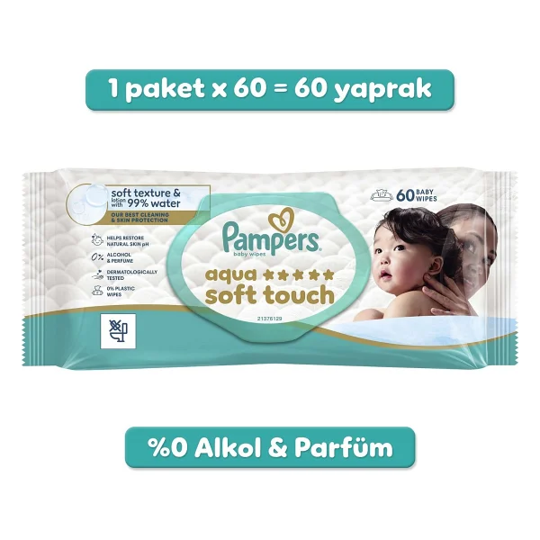 Prima Pampers Aqua Soft Touch 60 Yaprak 6'lı Paket Islak Mendil - Görsel 3