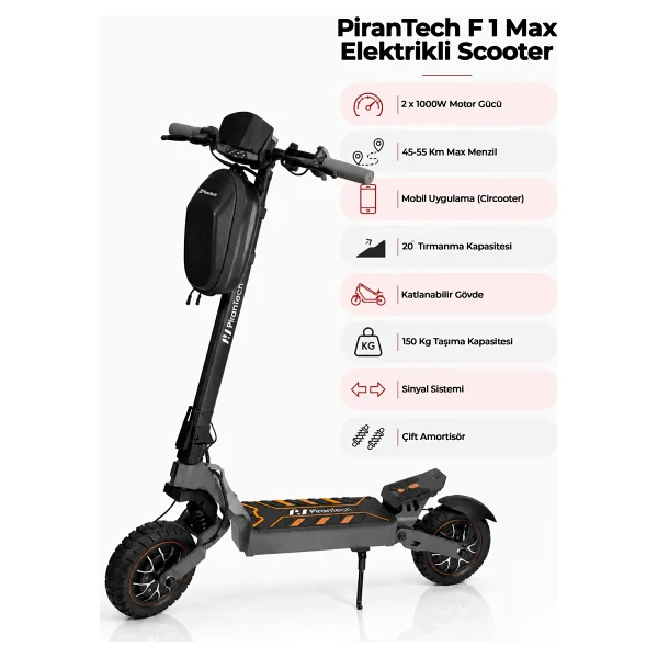 Pirantech F1 Max 2000 W Katlanabilir Elektrikli Bisiklet - Görsel 8