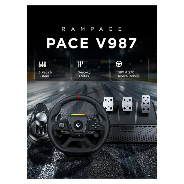 Rampage Pace V987 PC Direksiyon Seti - Görsel 8