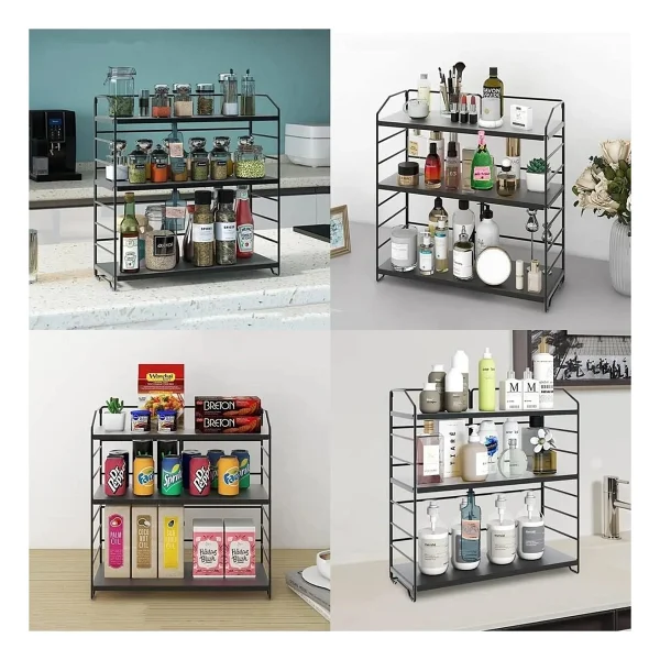 Decorelax Ayarlanabilir Raflı 40CM Baharatlık, Organizer, Düzenleyizi Tezgahüstü Banyo, Mutfak, Ofis Model-1 Siyah - Görsel 7