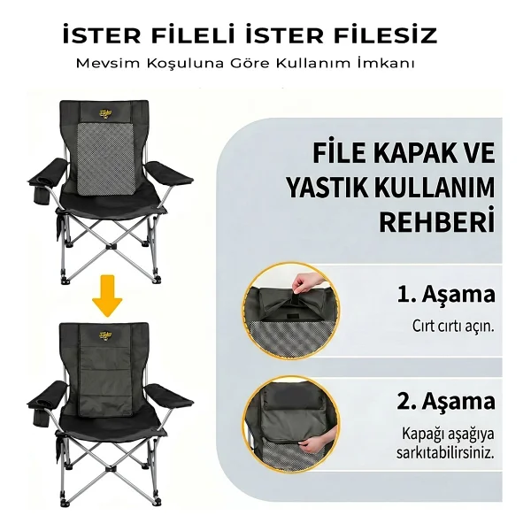 Funky Chairs Legend Plus Şemsiyeli Yatabilen Kamp Sandalyesi - Siyah - Görsel 8