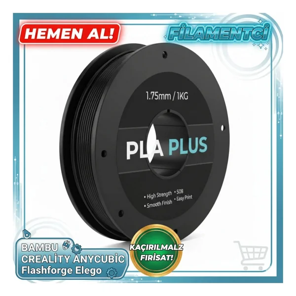 Filamentci 1.75mm Siyah PLA Plus Filament 1 Kg BAMBU CREALİTY ANYCUBİC Flashforge Elegoo UYUMLU - Görsel 2