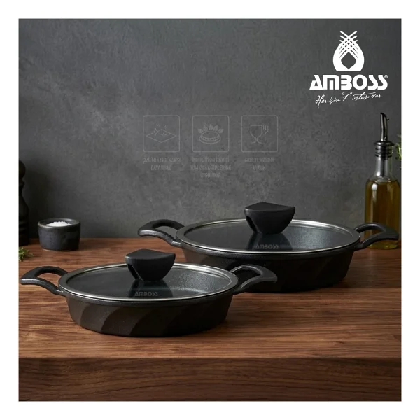 Amboss Astral 4 Parça Döküm Sahan Seti - Cam Kapaklı - Siyah - Görsel 6