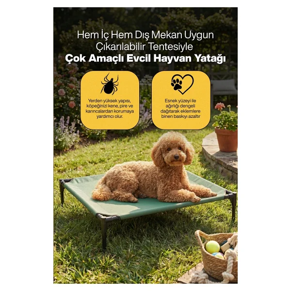 Reyo Yükseltilmiş Kedi Köpek Yatağı - Uv Koruyucu Tenteli, Oxford Kumaş Taşınabilir Evcil Hayvan Çadırı - Yeşil - Görsel 5