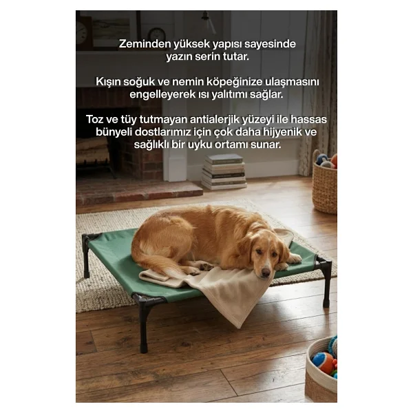 Reyo Yükseltilmiş Kedi Köpek Yatağı - Uv Koruyucu Tenteli, Oxford Kumaş Taşınabilir Evcil Hayvan Çadırı - Yeşil - Görsel 6