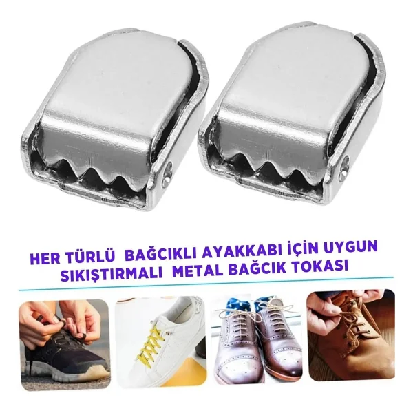 Palwin Süper Pratik Elastik Bağcık, Metal Tokalı Lastikli Ayakkabı Bağcığı, Akıllı Bağcık BEYAZ, 1 Çift - Görsel 8