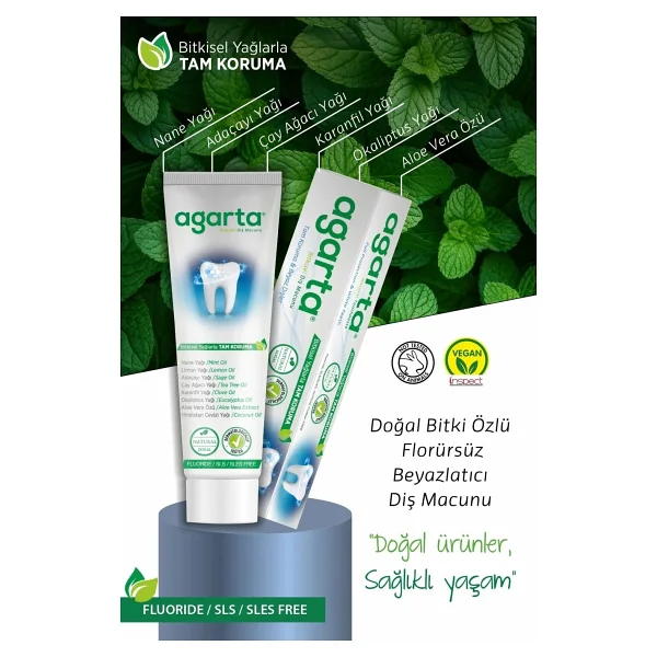 Agarta Doğal Bitki Özlü Tam Koruma Beyazlatıcı 100 ml Florürsüz Diş Macunu - Görsel 9