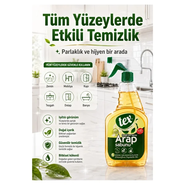 Tex Doğal Sıvı Sprey - Arap Sabunu - Bitkisel Yağ Içerikli - Görsel 2