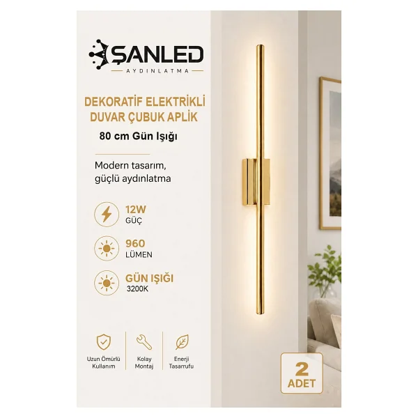 ŞANLED Dekoratif 12W İç Mekan Siyah Kasa Gün Işığı 80 cm Duvar Aplik Elektrikli 1 Adet - Görsel 9