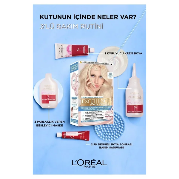 L'Oreal Paris Excellence Pure Blonde 01 Ultra Açık Doğal Sarı Saç Boyası - Görsel 9