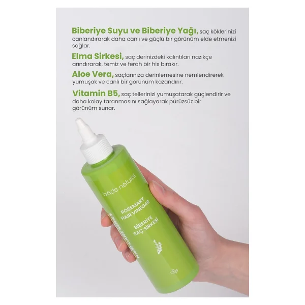 Bade Natural Biberiye Arındırıcı ve Canlandırıcı 250 ml Saç Sirkesi - Görsel 8