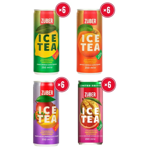 Züber Ice Tea Soğuk Çay Deneme Paketi 250ml x 24 Adet (Limon, Şeftali, Tropik, Mango&Greyfurt) - Görsel 5