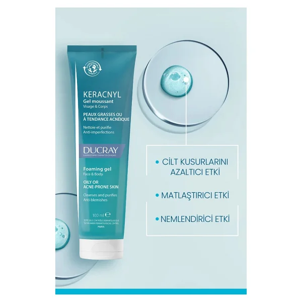 Ducray Keracnyl Gel Moussant 100 ml Yüz Temizleme Jeli - Görsel 9