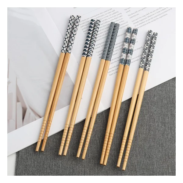 Valkyrie 5 Çift Doğal Ahşap Yemek Çubuğu Seti Japon Desenli Kaymaz Uçlu Kutulu 22,5cm Chopstick Seti - Görsel 7