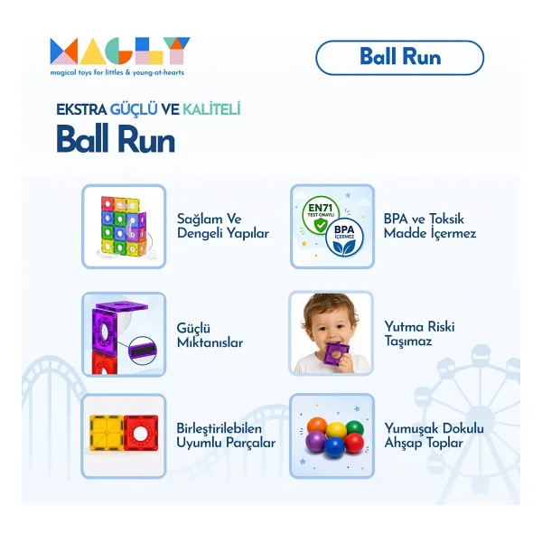 Magly 3 Boyutlu Ball Run Parkur 101 Parça Manyetik Yapı Seti - Görsel 4