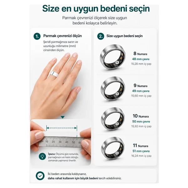 Gözcü Mobil Akıllı Yüzük Sağlık Egzersiz Takibi Adım Sayar Kalp Atışı Kan Basınç Oksijen Ölçer Su Takibi Adet Döngüsü Uyku Takibi Cihazı Suya Dayanıklı - Altın - 10 - Görsel 7