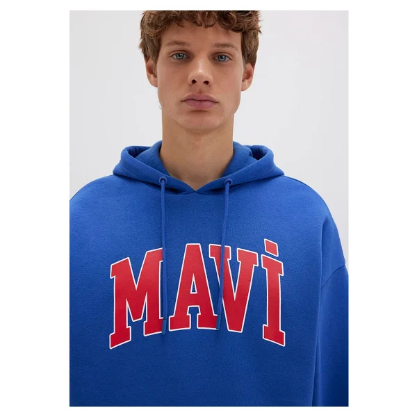 Mavi Logo Baskılı 067149-70907 Kapüşonlu Mavi Erkek Oversize Sweatshirt - Görsel 5