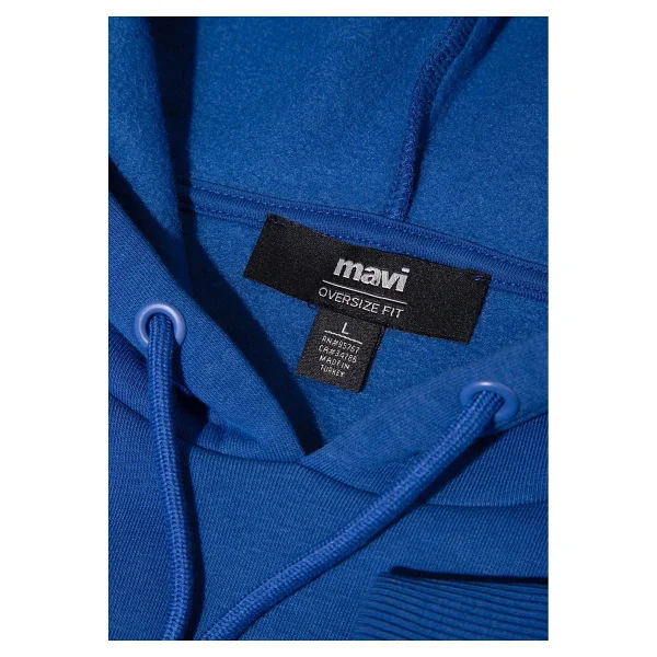 Mavi Logo Baskılı 067149-70907 Kapüşonlu Mavi Erkek Oversize Sweatshirt - Görsel 7