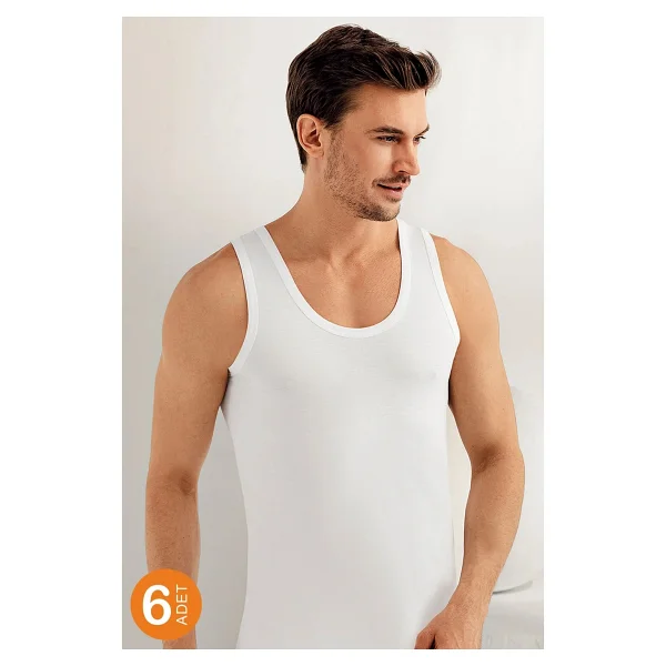 Şahinler Erkek Beyaz 6'lı Paket%100 Pamuk Atlet Me002, BEYAZ, 2XL - Görsel 6