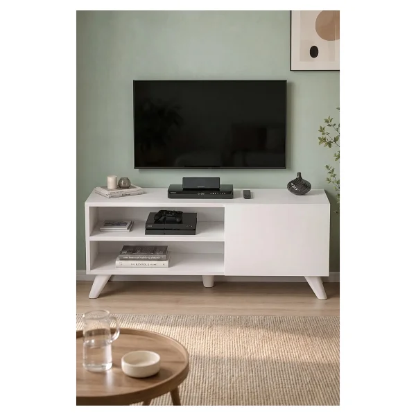 Bofigo Tv Sehpası Kapaklı Tv Sehpası Raflı Tv Ünitesi Televizyon Sehpası 100 x 35 cm Malta Çam - Görsel 9
