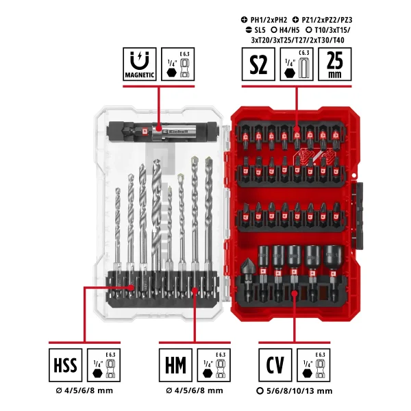 Orijinal Einhell M-CASE 39 Parça Matkap Uç Seti (25 mm bitler, metal delme uçları, çok yönlü delme uçları, 60 mm bit tutucu, lokma adaptörü, havşa ucu ve saklama kutusu dahil) - 49108763 - Görsel 2