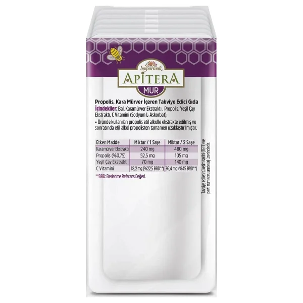 Balparmak Apitera Mur Doğal Bal, C Vitamini, Kara Mürver, Yeşil Çay Ve Propolis İçeren Takviye Edici 7'Li Saşe - Görsel 9