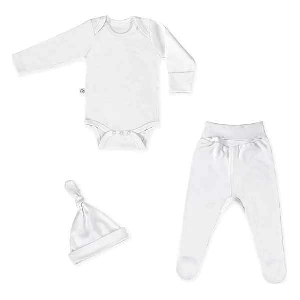 Tiny Lamb Tinylamb Snow Star Organik Pamuk Penye Yeni Doğan Mini Set - Patikli Pijamalı - 3 Parça - 0 - 3 Ay - Beyaz - Görsel 2
