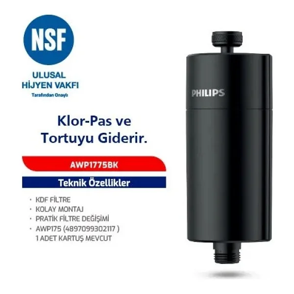 Philips Duş Filtresi Cilt ve Saç Dostu Awp1775bk Siyah - Görsel 3