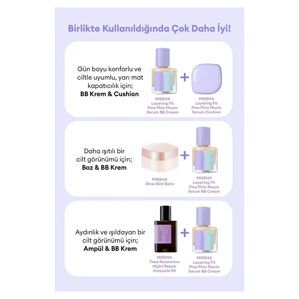 Kadife Bitişli Serum BB MISSHA Layering Fit Pine Phyto Mucin Serum BB Cream SPF50+ PA++++ (Cocoon) - Görsel 7