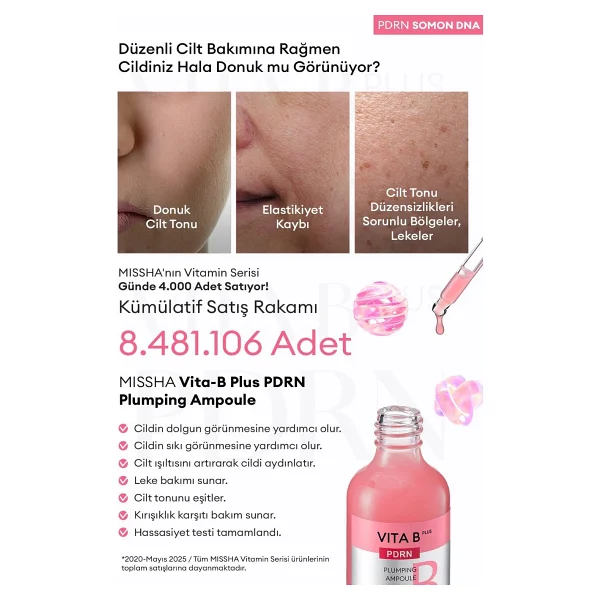 Missha Vita B Plus PDRN Plumping Ampoule Yaşlanma Karşıtı 30 ml Yüz Serumu - Görsel 3