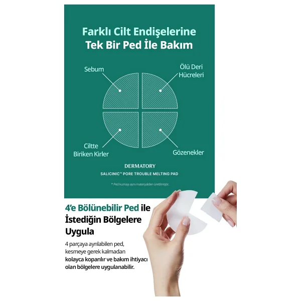 DERMATORY Salisilik Asitli Sebum Arındırıcı Cilt Temizleme Pedi Salicinic Pore Trouble Melting Pad - Görsel 4