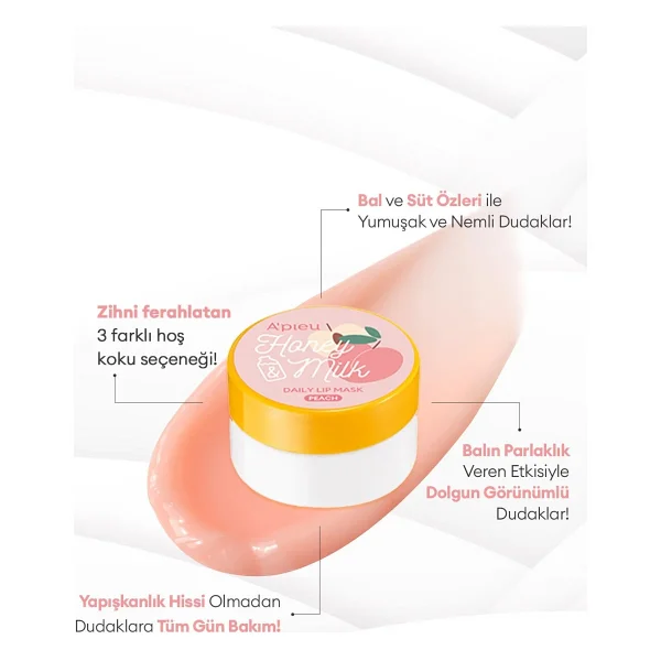 Missha Bal ve Süt Özlü Besleyici Nemlendirici Dudak Maskesi A'PIEU Honey & Milk Daily Lip Mask (Peach) - Görsel 4